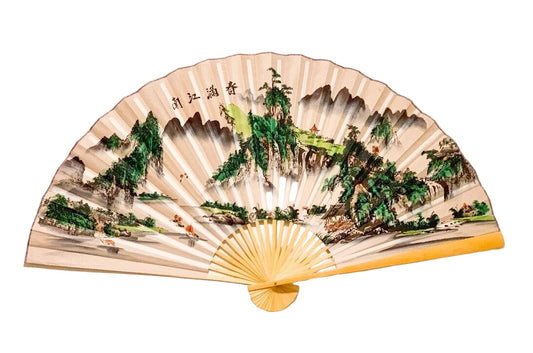 63-INCH EXTRA LARGE DECORATIVE WALL FAN — SPRING RESPLENDENCE ALONG THE YANGTZE ON SUNRAY MIST CANVASES