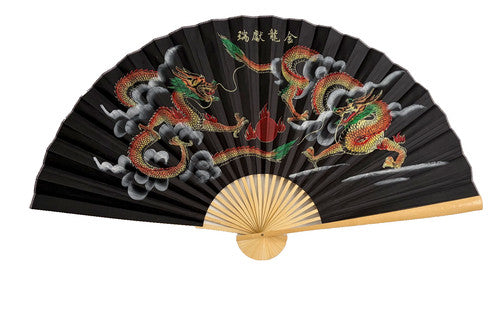63” Extra Large Golden Dragons Bring Auspicious Blessings Wall Fan - Essential Gallery Line